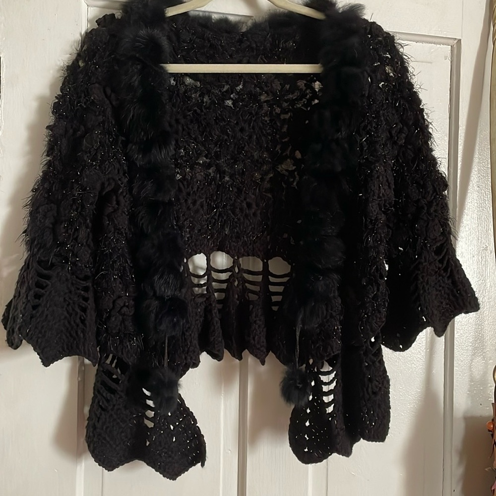 Black crochet shawl